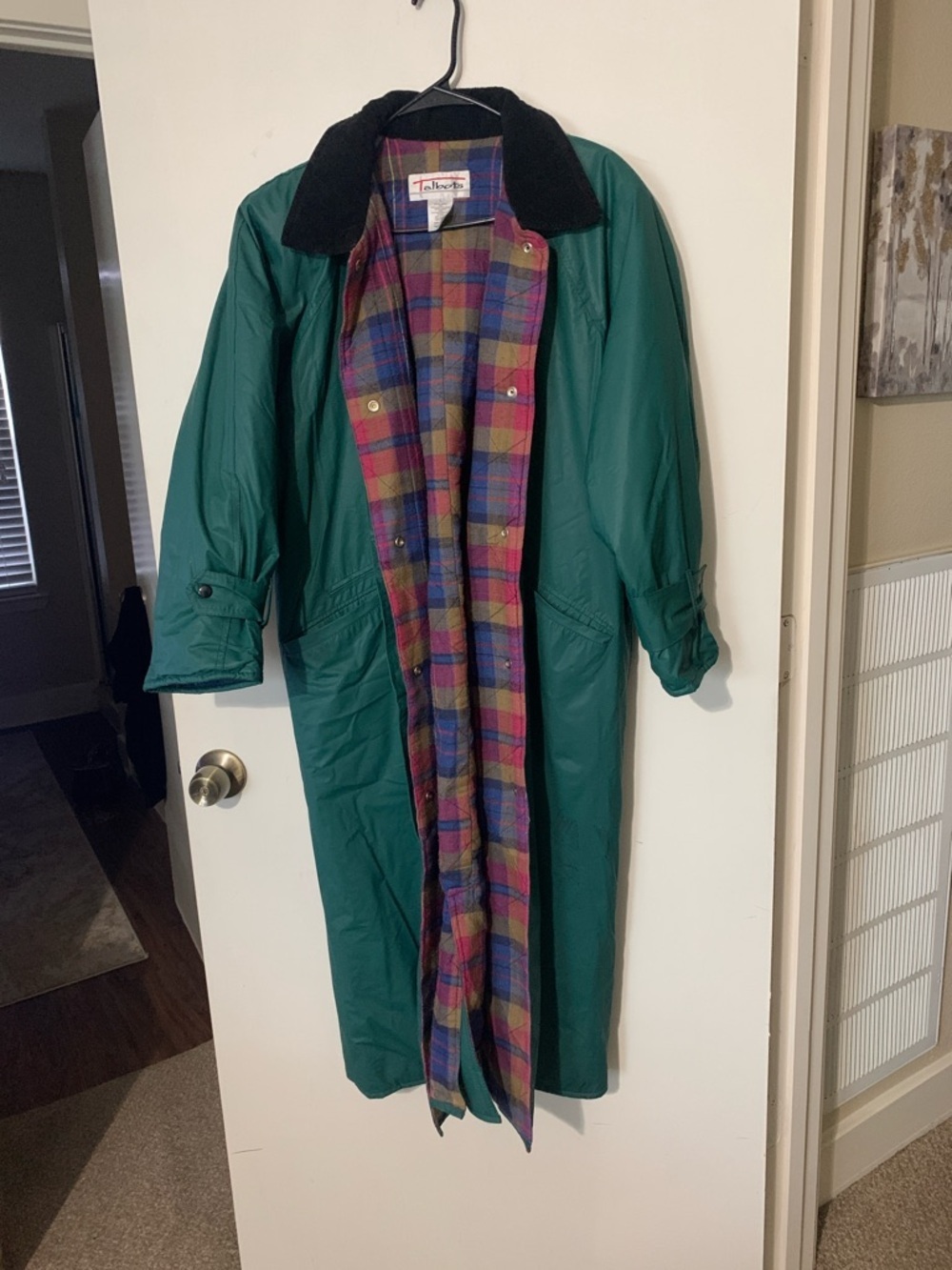 Talbots Deep Green Long Trench Coat with Corduroy Collar